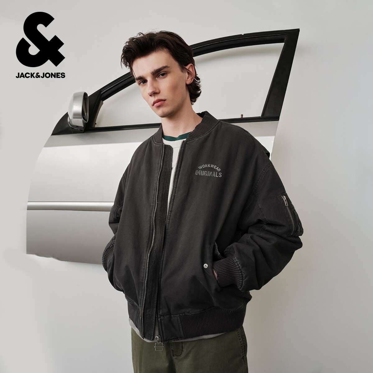 杰克琼斯春秋新款潮流百搭运动风舒适纯棉棒球领牛仔夹克外套男装