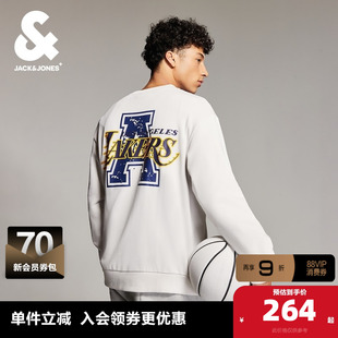 杰克琼斯秋季新款NBA联名湖人队舒适圆领刺绣卫衣长袖男款男装