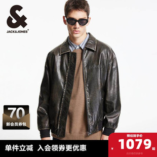 杰克琼斯夹克外套春季潮棉服PU皮翻领拉链字母刺绣防风皮质男装