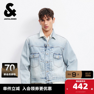 杰克琼斯奥特莱斯男装夹克春季新款潮硬挺有型翻领廓形牛仔外套