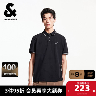 杰克琼斯夏季翻领领口条纹拼色刺绣图案款男士短袖POLO衫男款男装