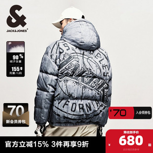 杰克琼斯outletsNBA联名湖人队宽松LOGO刺绣装 饰连帽羽绒服男装