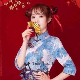 8CM迷你小扇子娃娃头饰扇子折扇红色婚纱拍摄道具中国风创意金色