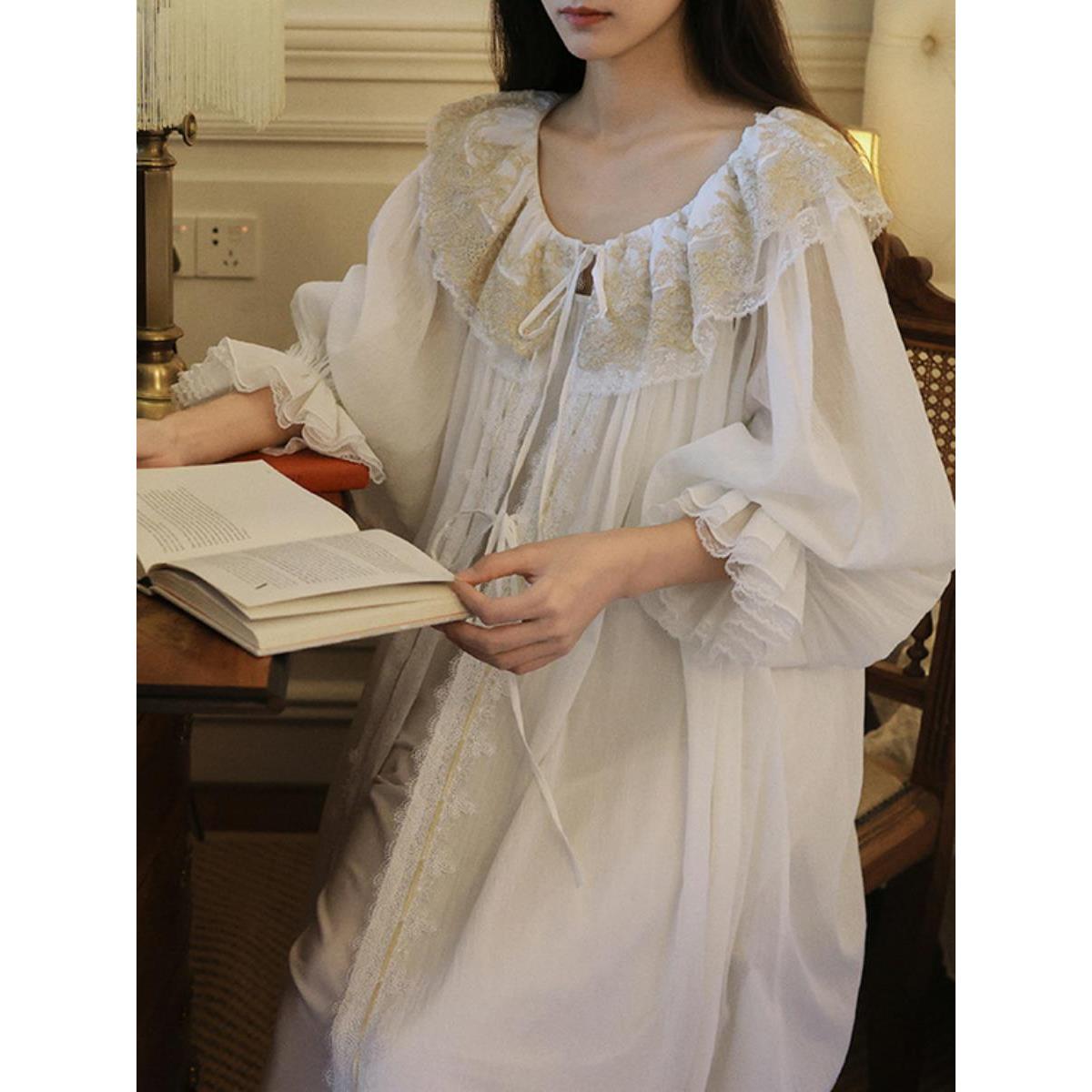 法式覆古宫廷风带胸垫两件套吊带睡裙新娘晨袍春夏晨袍小众睡衣