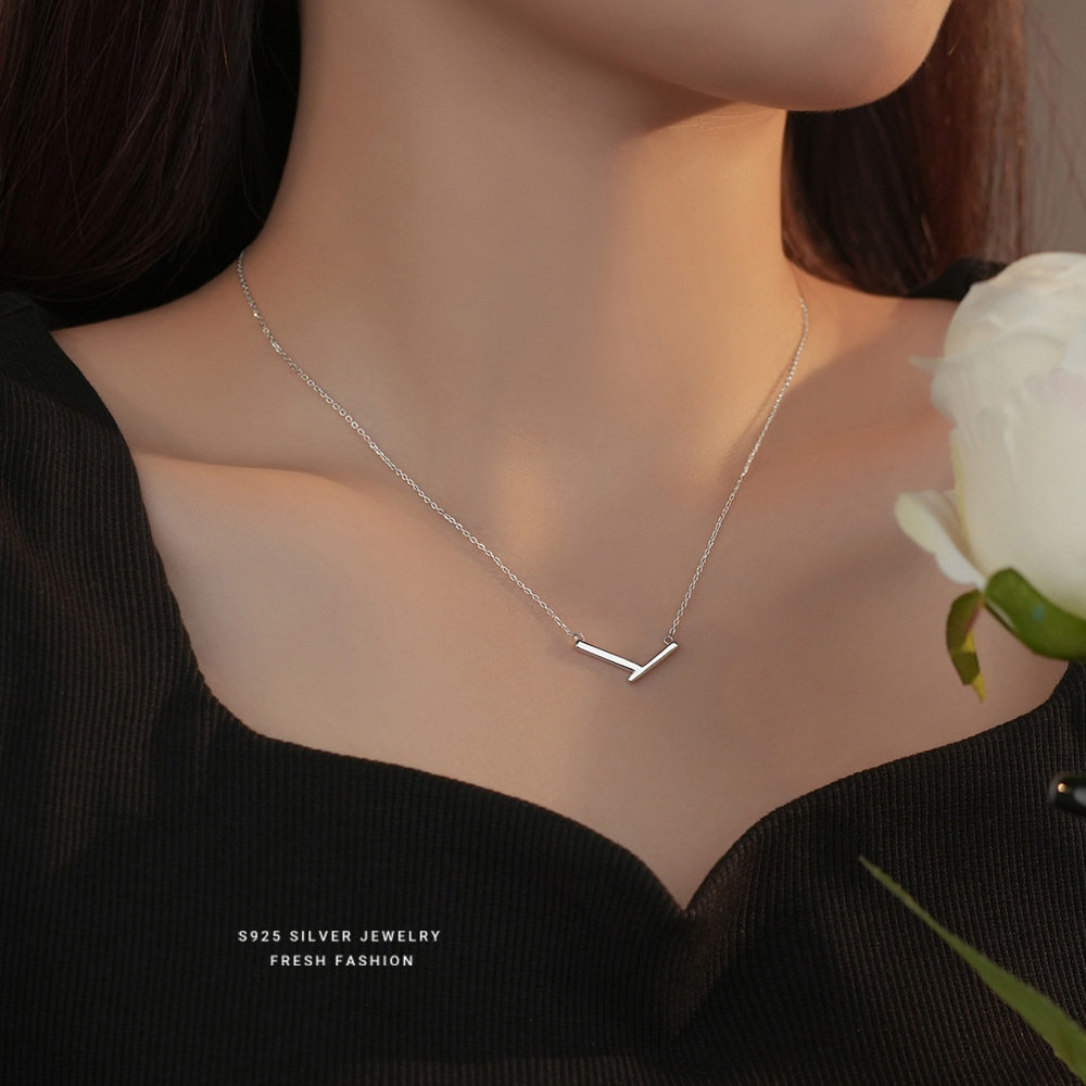 s925纯银几何V形项链女极简不规