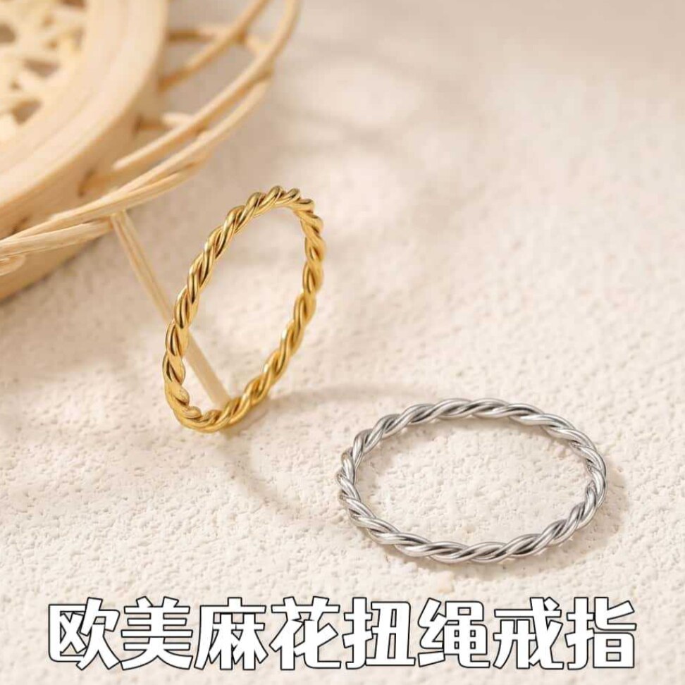 S925纯银麻花扭绳戒指欧美简约扭