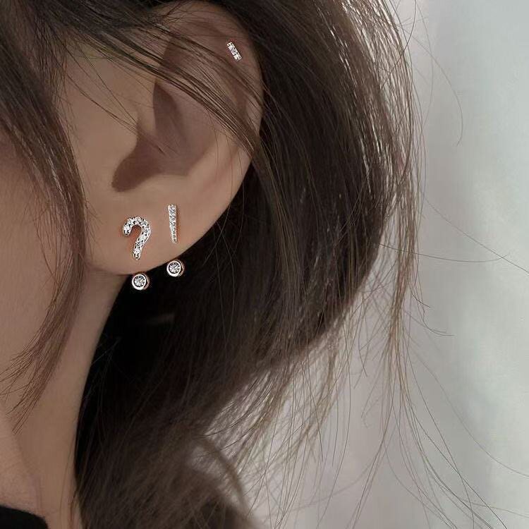 s925纯银创意问号感叹号耳钉女轻