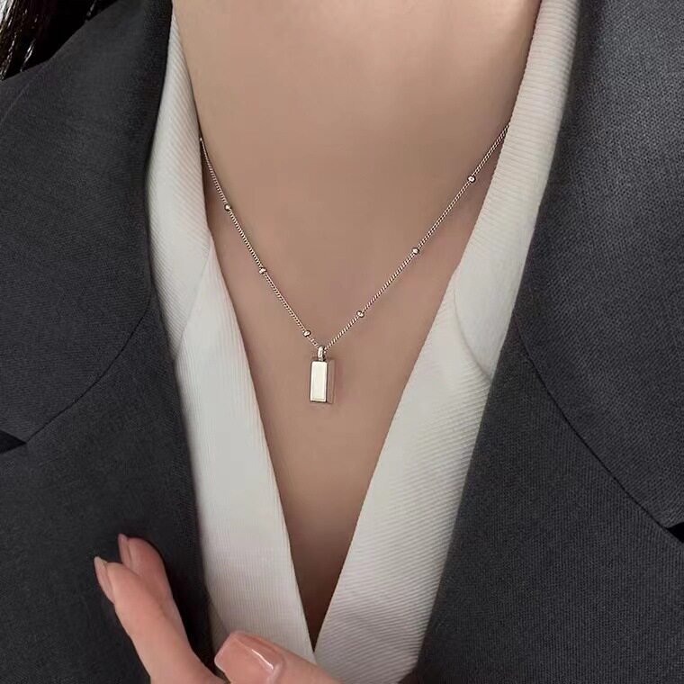 s925纯银暴富小金条项链女新款轻