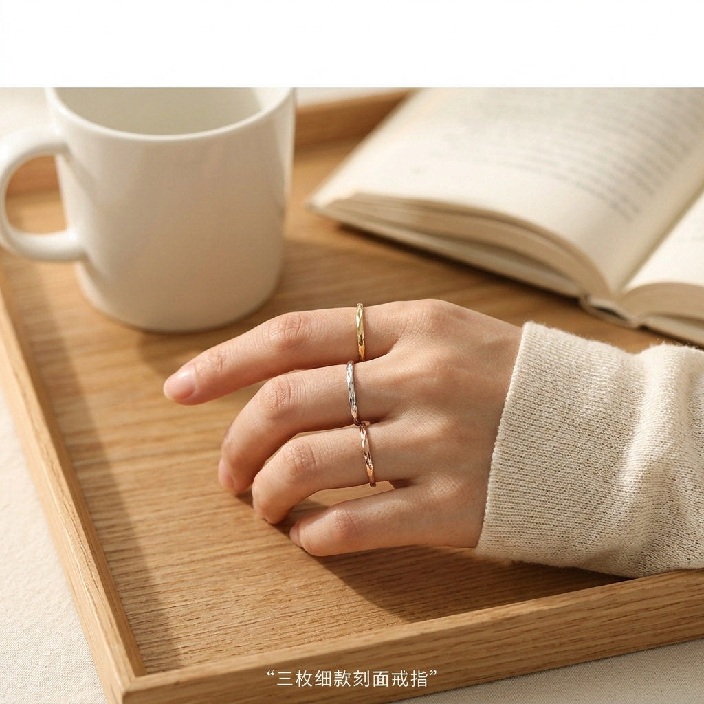 S925纯银满天星关节线条戒指女轻
