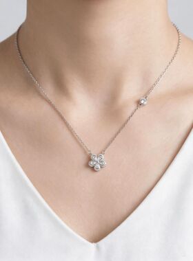 S925纯银花朵锆石项链女轻奢高级