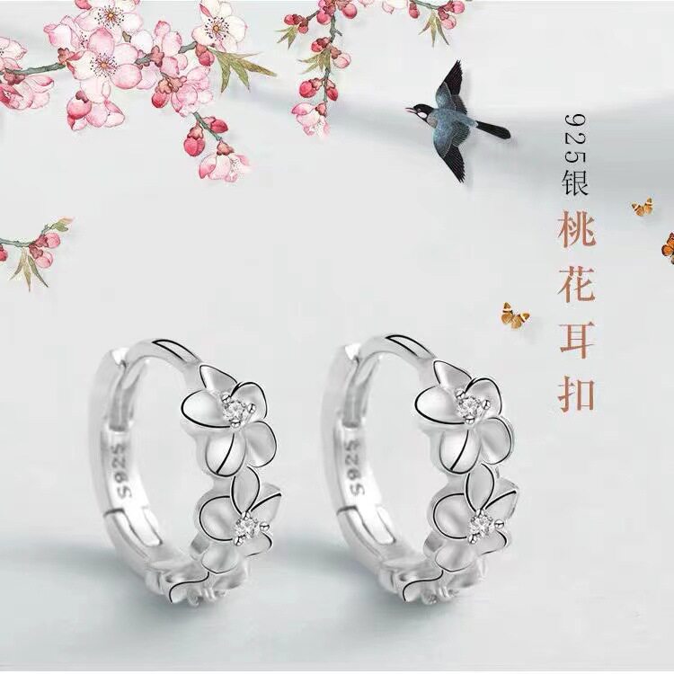 s925纯银桃花耳环2026新款独特耳