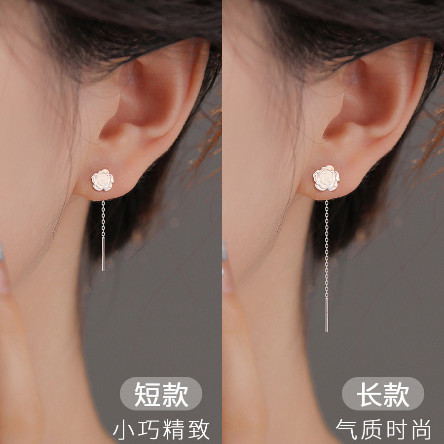 999足银幻彩玫瑰花耳线女养耳洞