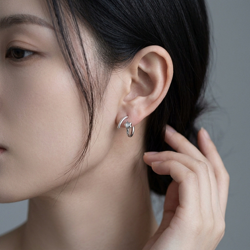 S925纯银彗星旋转耳钉女轻奢简约