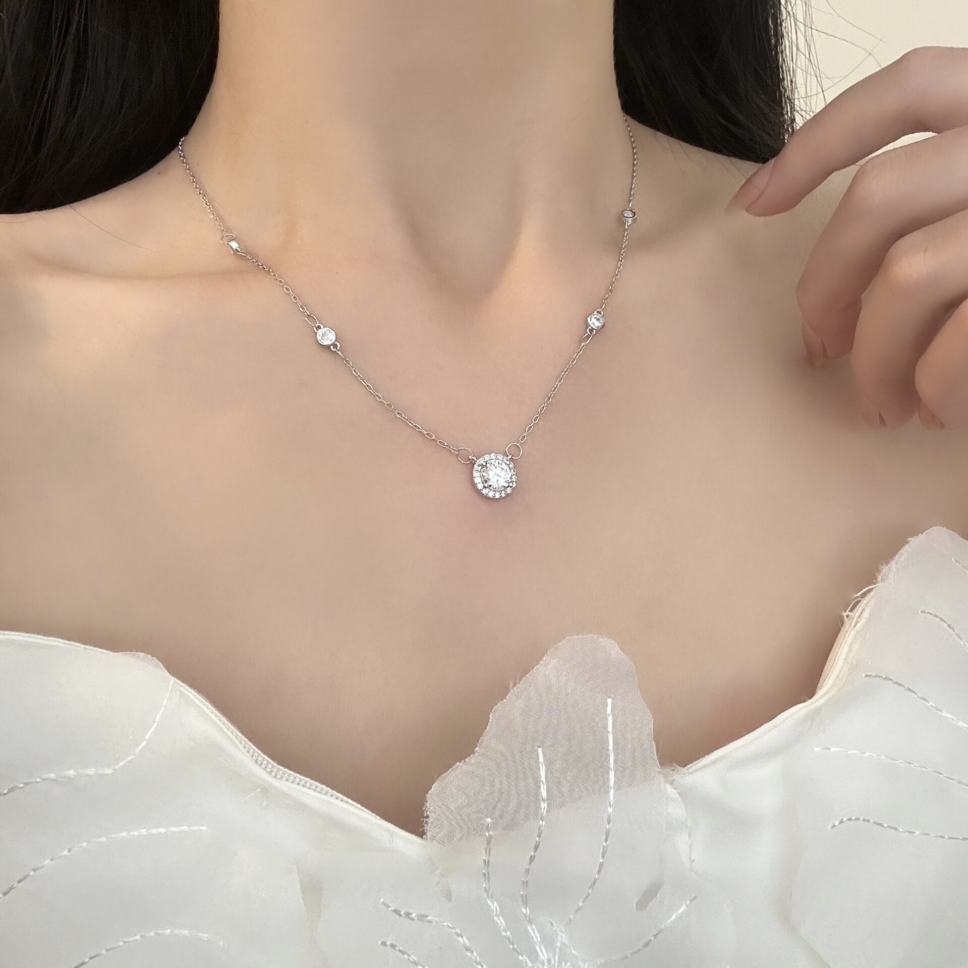 s999纯银星光璀璨项链女轻奢风高