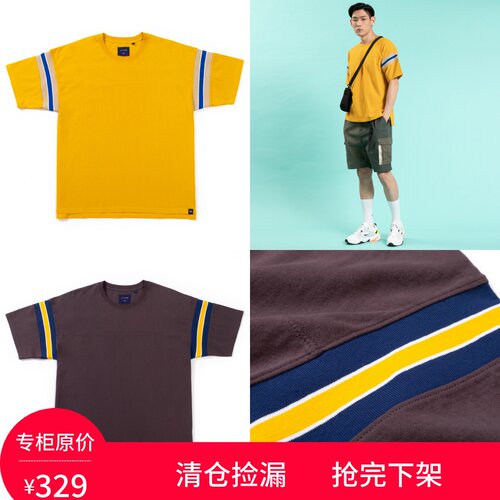 【adlib清仓店】ad-lib香港潮牌 男 螺旋条纹拼接棒球宽松短袖T恤