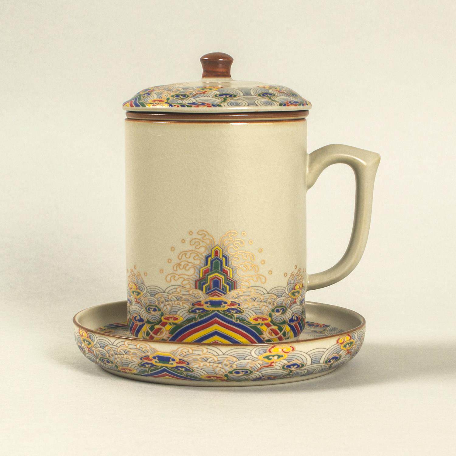 轻奢汝窑陶瓷茶杯个人专用办公室马克杯带盖茶水分离水杯家用杯子