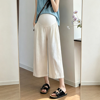 孕妇棉麻裤夏季外穿夏薄款2026新款孕期小个子托腹亚麻阔腿裤夏装 — 3