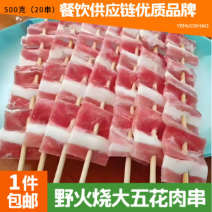 野火烧五花肉串500g 铁板油炸商用小吃速冻半成品 袋20串原味烧烤
