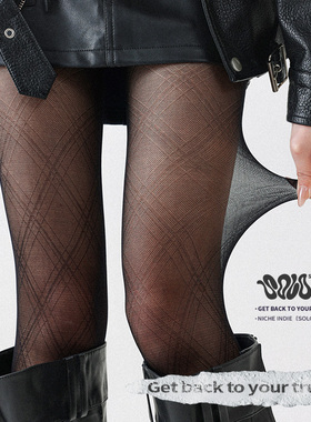 Solost 黑色菱形格丝袜女春夏薄款黑丝连裤打底袜性感美腿渔网袜