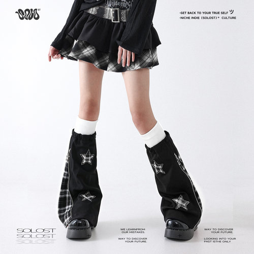 Solost拉链星星格子小腿套女
