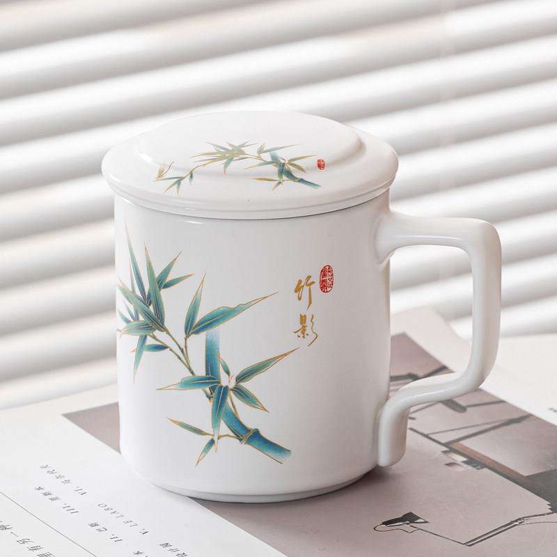 陶瓷手工茶杯带盖大容量茶水分离男女士泡茶杯子水杯过滤杯礼盒装