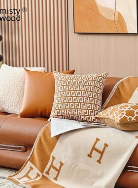 迷雾之森 几何提花 抱枕法式复古橙色沙发客厅靠垫靠枕套床头家用