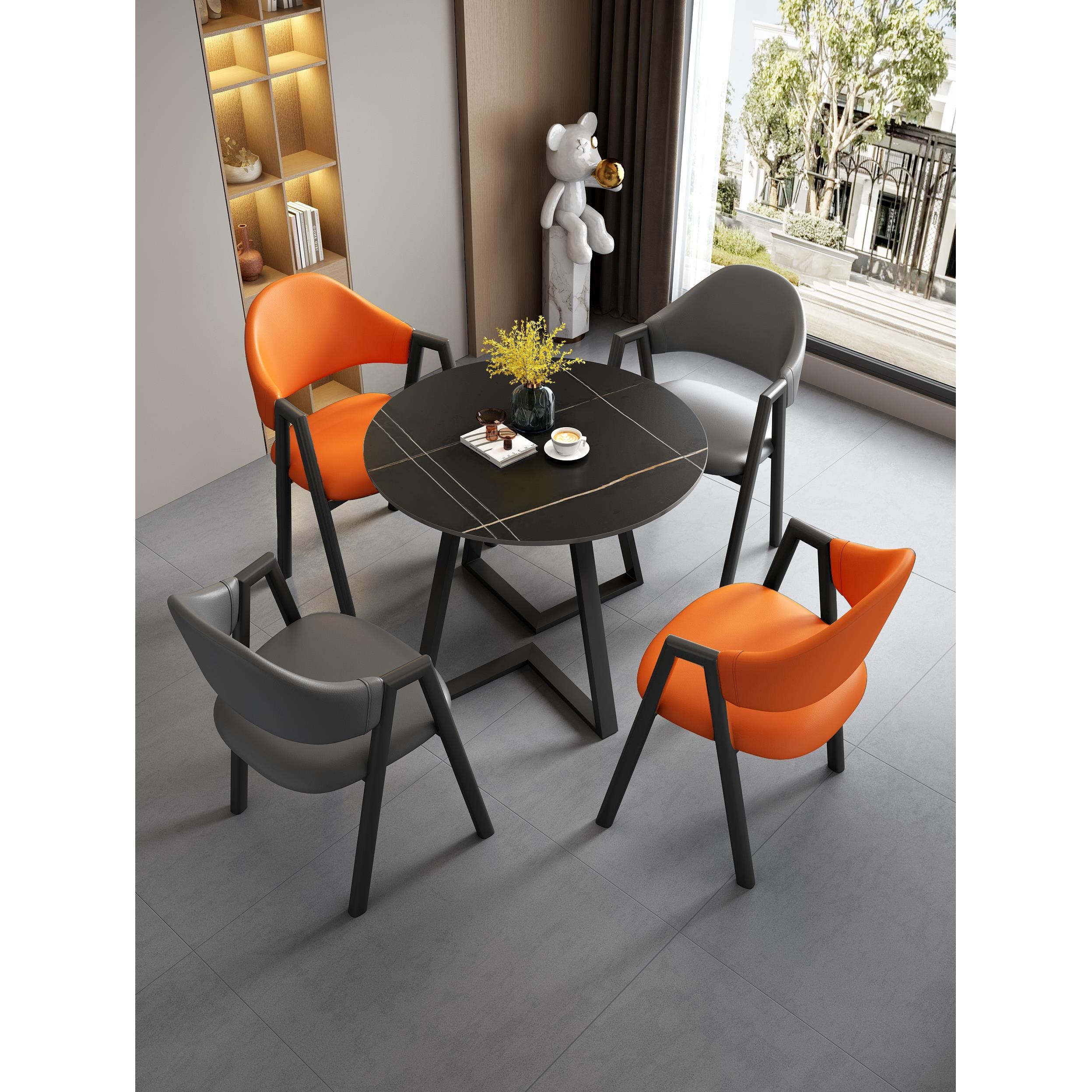 轻奢商务谈判休闲小圆桌岩板洽谈桌椅组合办公室展厅会客接待餐桌