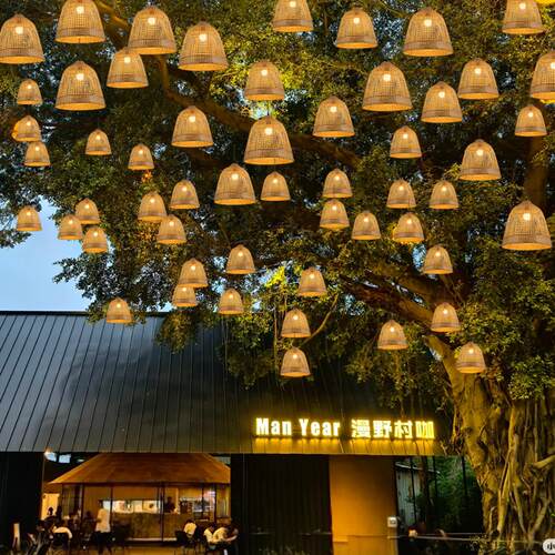 户外防水竹编灯笼庭院花园公园民宿露台小院露营餐厅室外防水吊灯