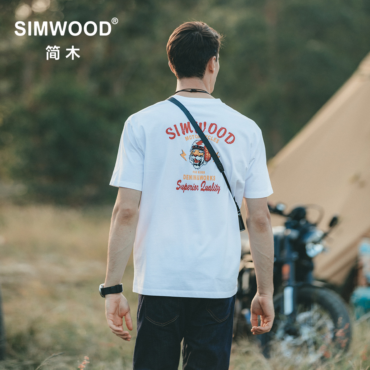 Simwood简木男装【宽松版型】夏季新款265g纯棉印花圆领短袖t恤男