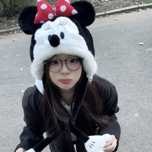 米妮帽子奇毛茸冬季保暖加厚加绒