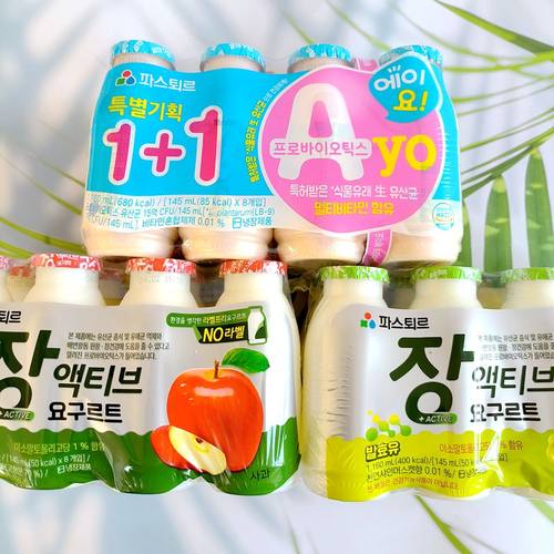 韩国进口乐天帕滋乐苹果青葡萄风味饮料爱优乳酸菌饮料145ml瓶装