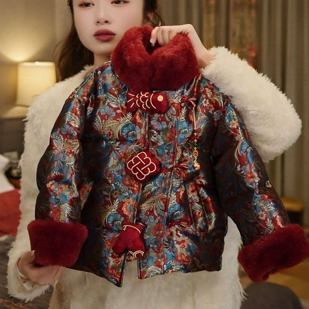 2025年冬季新款儿童男童女童时尚百搭新中式国风红色喜庆棉服外套