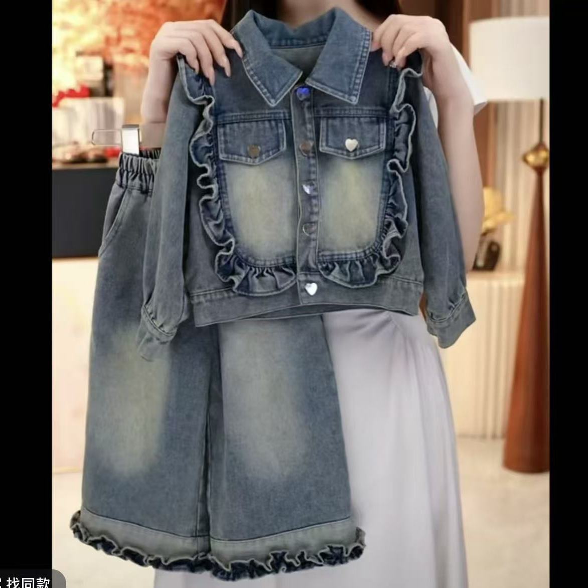 女童秋装套装2026新款洋气儿童春秋衣服大童春秋款牛仔外套两件套