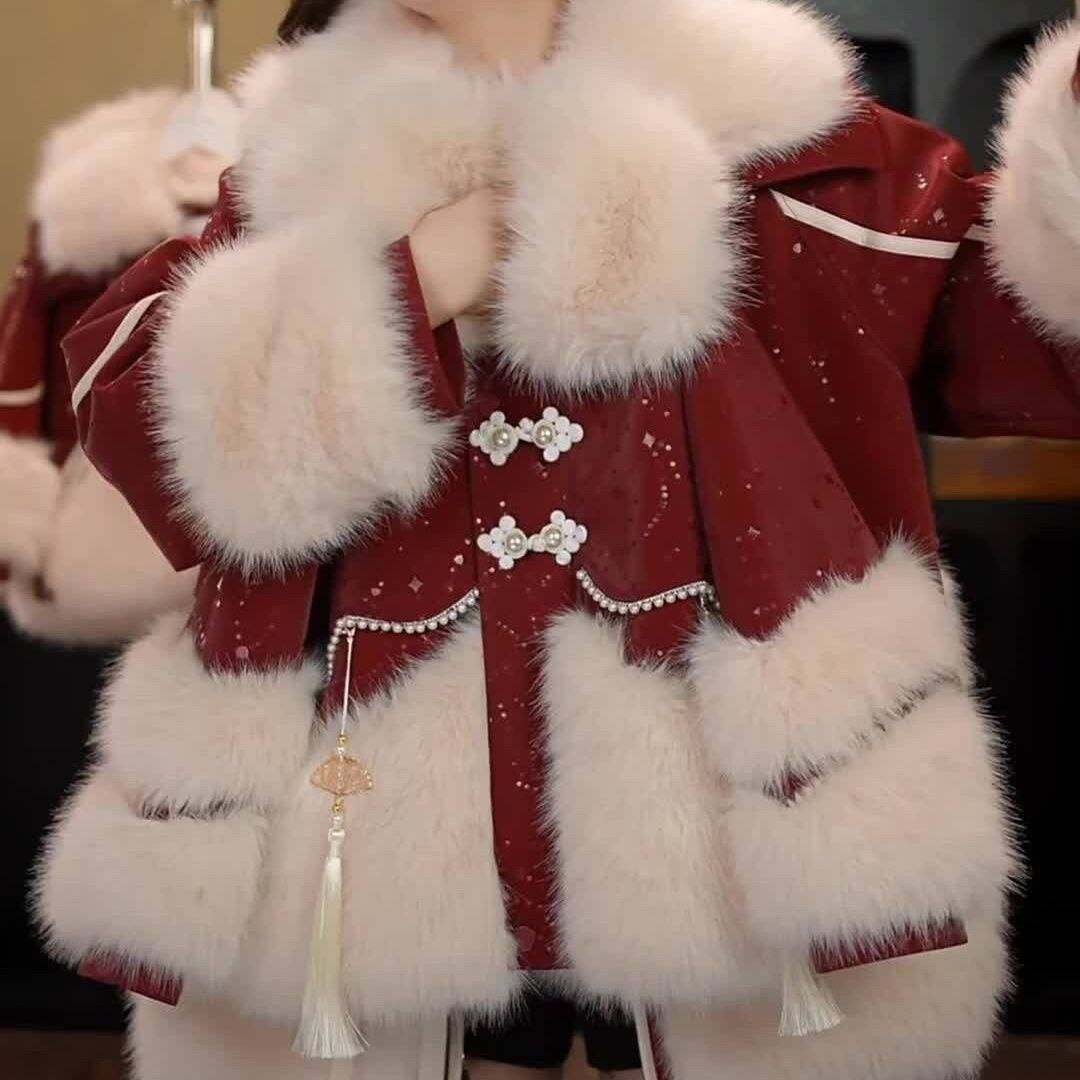 女童冬装皮草外套新款洋气中大童宽松加绒加厚PU皮衣大毛领保暖潮