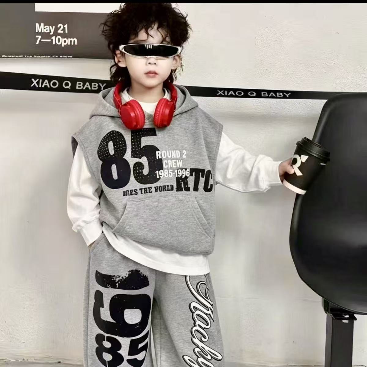 男童连帽马甲卫衣三件套2026新款洋气儿童春秋季韩版休闲运动套装