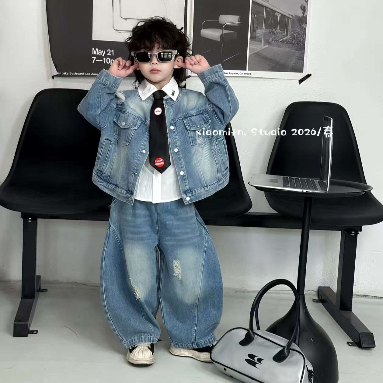 2026春季款套装牛仔外套衬衫打底牛仔裤套韩版男童潮酷痞帅