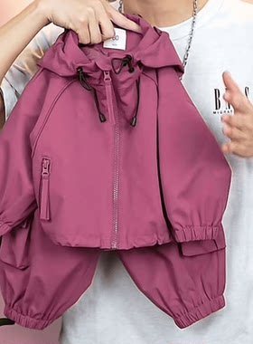男女童春装套装冲锋衣连帽长袖