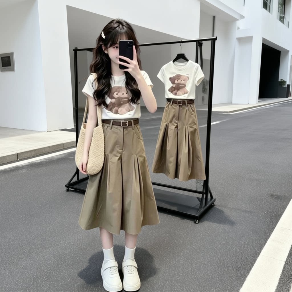 女童夏装套装大童女孩超好看卡通时尚两件套儿童凉感薄款衣服穿搭