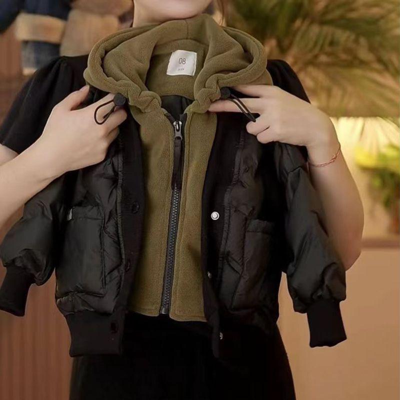 儿童棉服2026男童冬季新款外套连帽假两件加厚棉衣男宝宝冬装外套