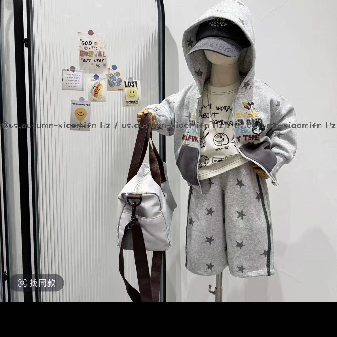 男童连帽卫衣秋季新款中大童领带印花潮牌上衣儿童宽松街舞套头衫