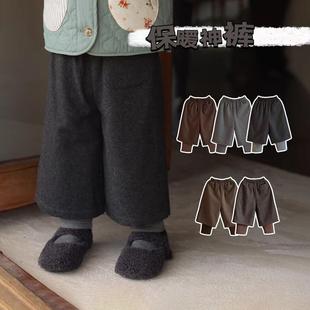 儿童冬季新款裤子男女童假两件加绒加厚毛呢裤秋冬洋气阔腿裤裤子