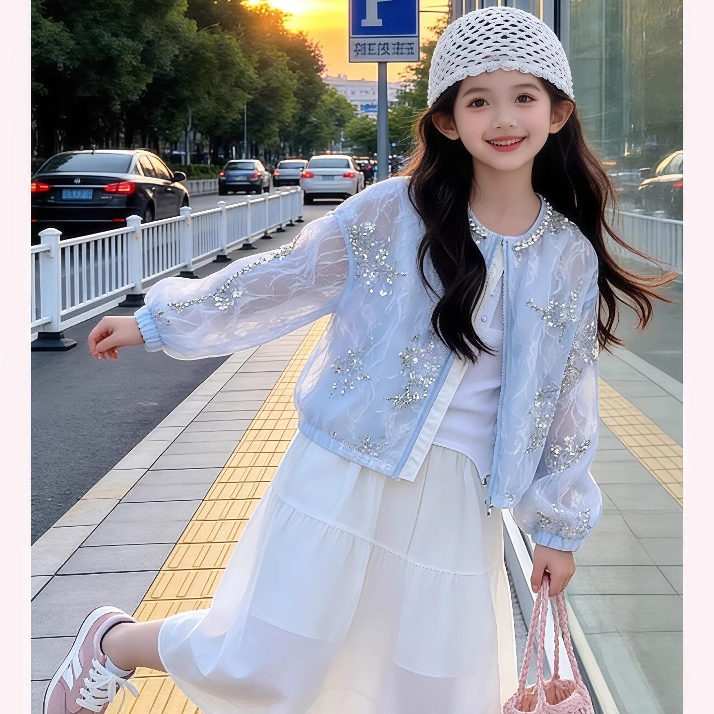女童轻薄亮片网纱外套春夏2026新款甜美轻透防晒开衫外穿上衣好看