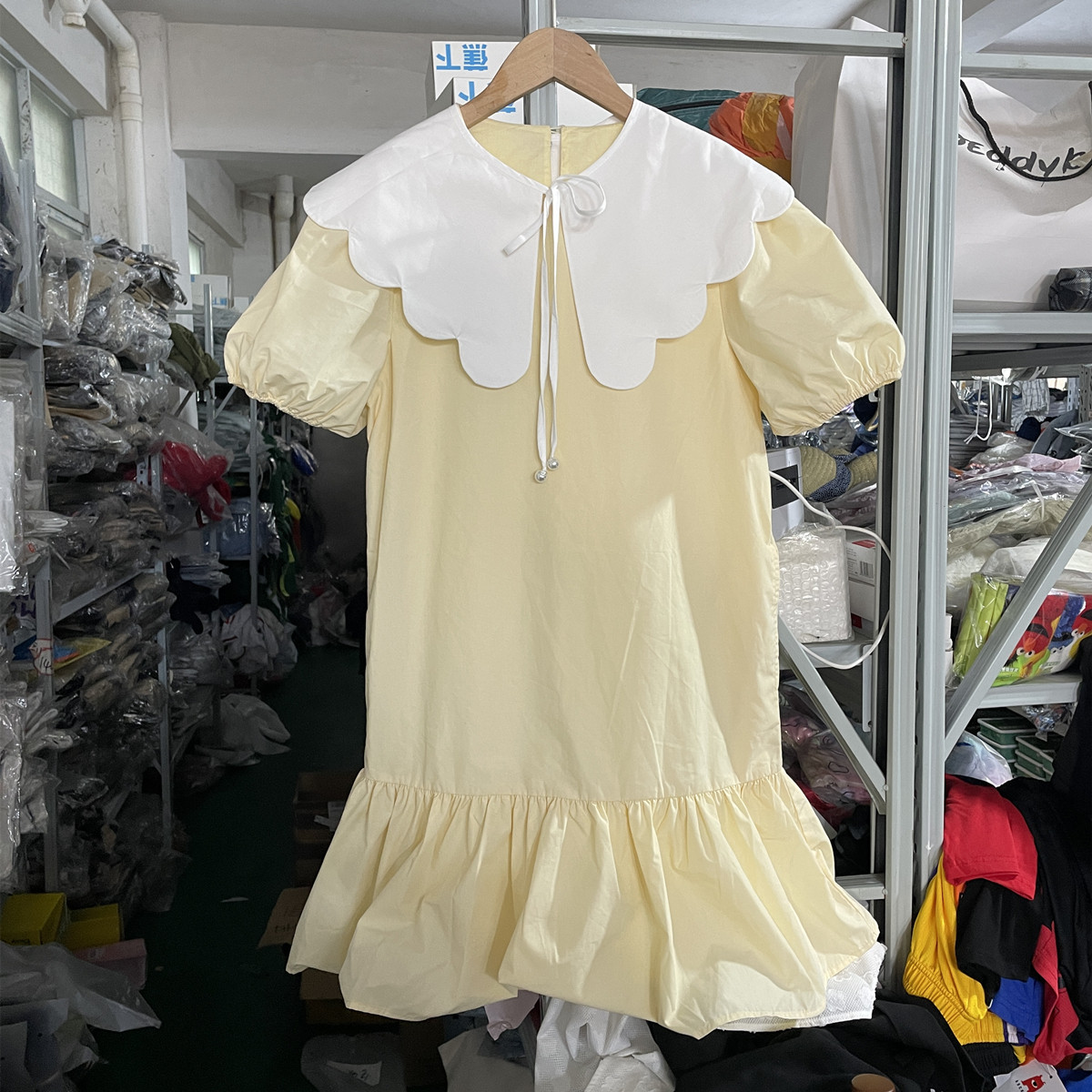 23宝妈款可拆卸云领纯棉黄色短袖连衣裙6667 259