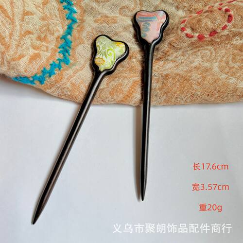 新中式复古宋锦手工黑檀木发簪芭