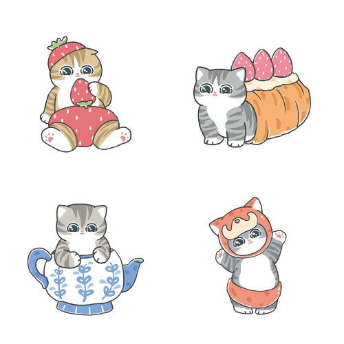 100贴原创手绘猫福珊迪小猫咪贴