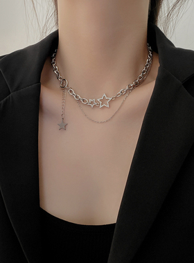 闪钻星星双层叠戴钛钢项链女高级感ins风百搭锁骨链甜酷个性颈链