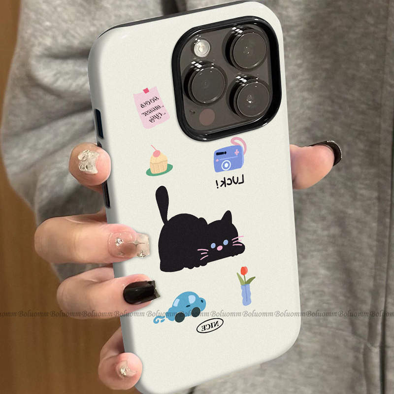 菲林适用于苹果17promax手机壳黑色猫咪iphone12/13套硅胶14max全包防摔xs卡通日韩15plus网红新款女air潮牌6