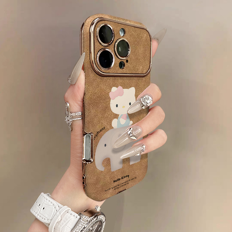 适用苹果17promax手机壳银灰色电镀翻毛皮棕iPhone16plus15pro新款14防摔13男12女款11高级可爱卡通大象凯蒂