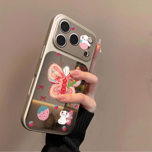 适用苹果17promax手机壳iPhone16pro新款 全包air秒变17高级蝴蝶小狗 16plus镜面15大视窗套硅胶14防摔13女款
