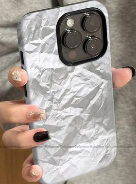 菲林适用于苹果17promax手机壳白色褶皱iphone12/13套硅胶14max全包防摔xs简约韩系15plus网红新款女air潮牌6